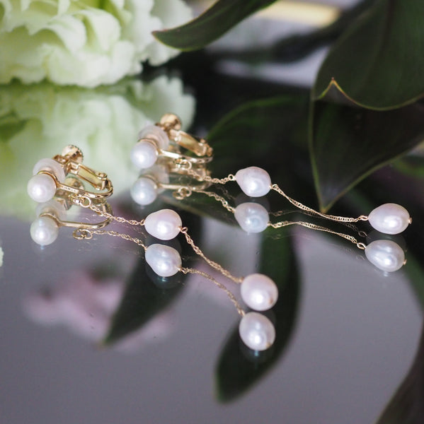 k10 chain 3 pearl station ピアス イヤリング - hikari pearl.