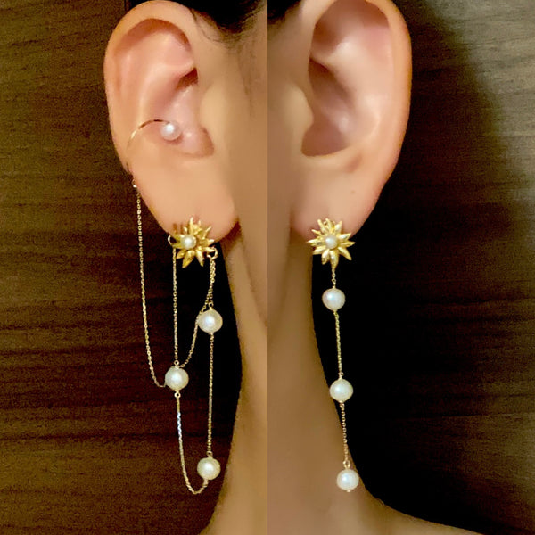 marguerite motif asymmetry station イヤーカフ ピアス イヤリング - hikari pearl.