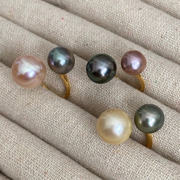 一点もの natural color pink Tahiti  double  pearl リング - hikari pearl.