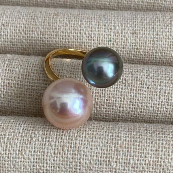 一点もの pink  pearl Tahiti  double  pearl リング - hikari pearl.