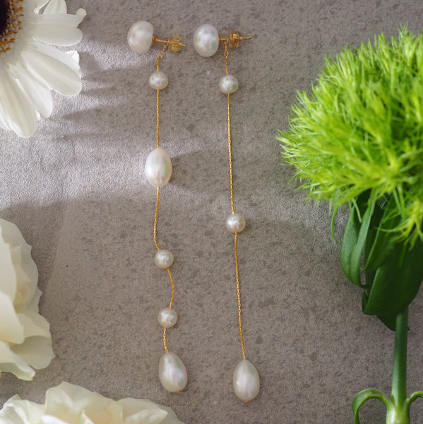 14kgf  drop  pearl station asymmetryピアス イヤリング - hikari pearl.