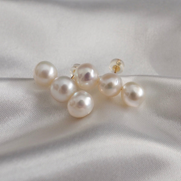 3 line baroque  pearl fresh water  ピアス イヤリング - hikari pearl.