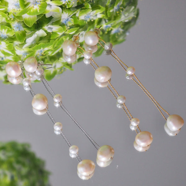 14kgf  fresh water  pearl asymmetry long ピアス イヤリング - hikari pearl.