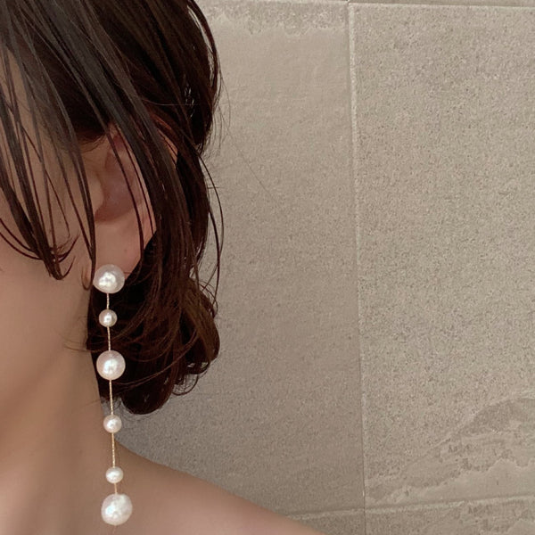 14kgf  fresh water  pearl asymmetry long ピアス イヤリング - hikari pearl.