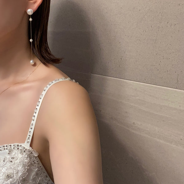 No.4 asymmetry  station pearl long weddingピアス  イヤリング - hikari pearl.