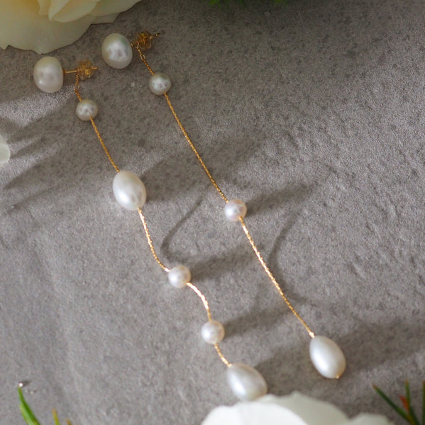 14kgf  drop  pearl station asymmetryピアス イヤリング - hikari pearl.