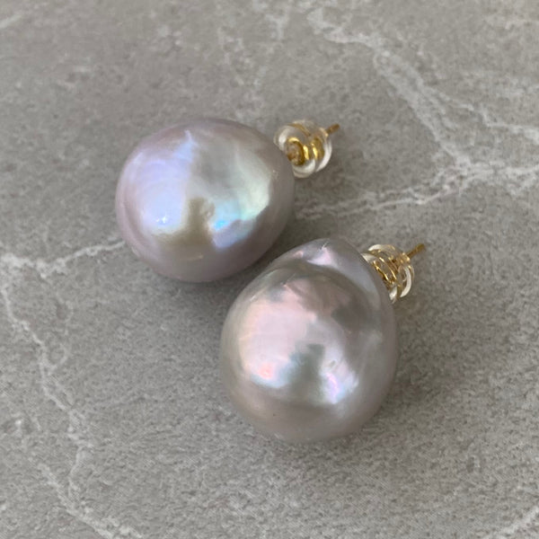 一点もの Baroque  pearl gray  k18 ピアス - hikari pearl.