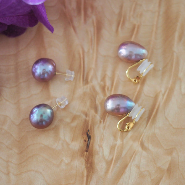 k18 high quality baroque  pearl natural color ピアス イヤリング - hikari pearl.