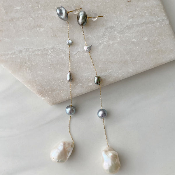 一点もの akoya×tahiti×oyster baroque  pearl long ピアス イヤリング  - hikari pearl.