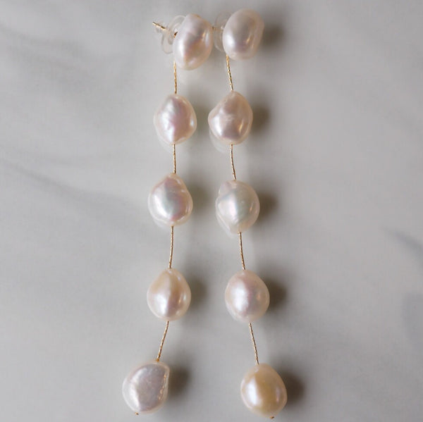 fresh water flat 5  pearl long  ピアス イヤリング - hikari pearl.