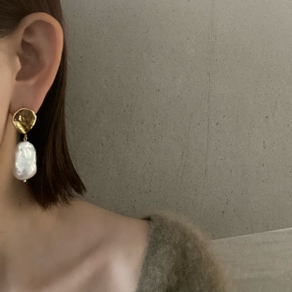 asymmetry silver petal oyster baroque  pearl ピアス イヤリング - hikari pearl.