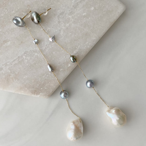 一点もの akoya×tahiti×oyster baroque  pearl long ピアス イヤリング  - hikari pearl.