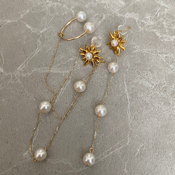 marguerite motif asymmetry station イヤーカフ ピアス イヤリング - hikari pearl.