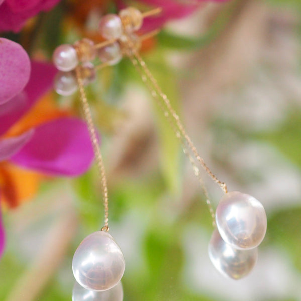 k10 white double  pearl long  ピアス イヤリング  - hikari pearl.
