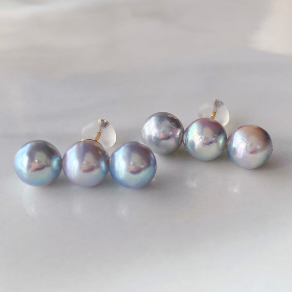 natural blue akoya 3  pearl aurora ピアス イヤリング - hikari pearl.