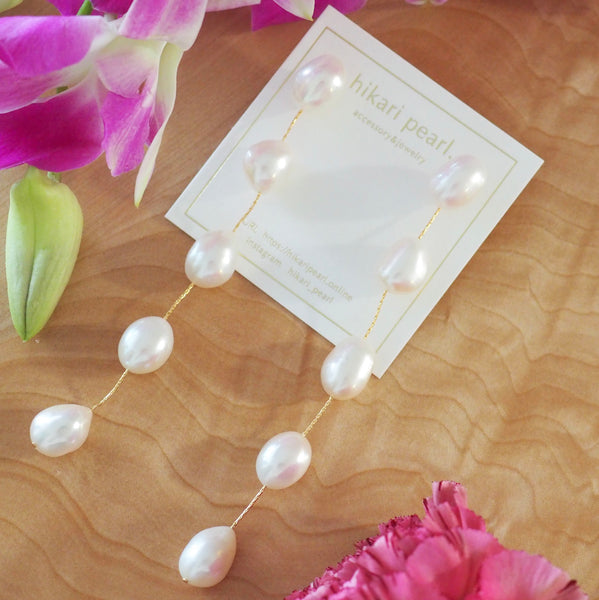 fresh water  5  pearl long  ピアス イヤリング - hikari pearl.