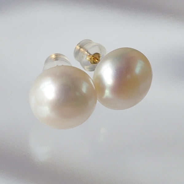 k18 Fresh water  pearl 12mm button ピアス イヤリング - hikari pearl.
