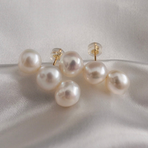 3 line baroque  pearl fresh water  ピアス イヤリング - hikari pearl.