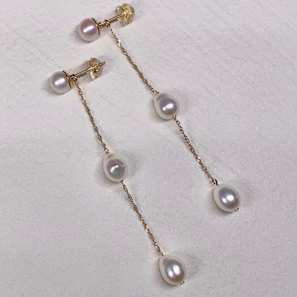 k10 chain 3 pearl station ピアス イヤリング - hikari pearl.