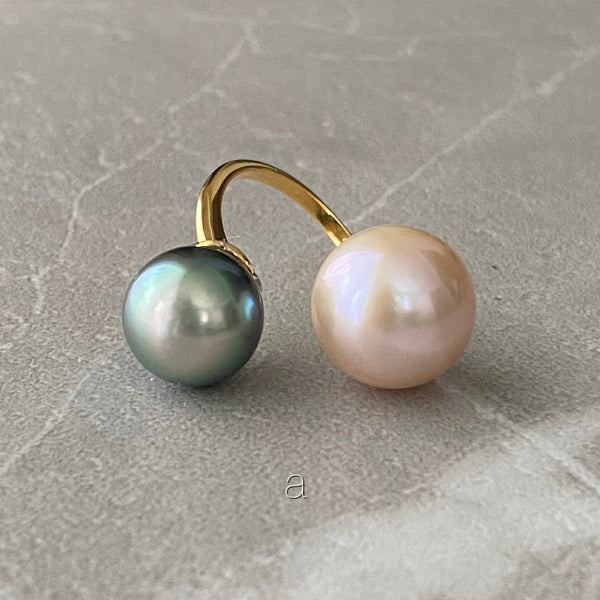 Tahiti  pink  double   pearl ring リング - hikari pearl.