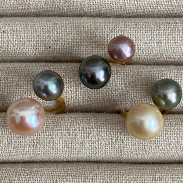 一点もの natural color pink Tahiti  double  pearl リング - hikari pearl.