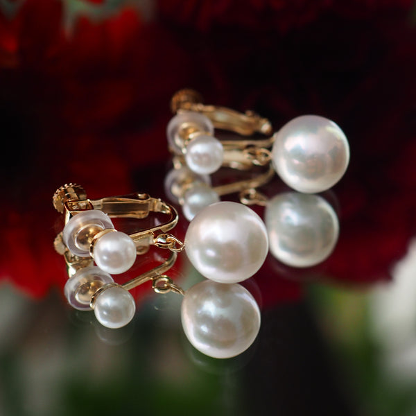 teardrop  double  pearl ピアス イヤリング - hikari pearl.
