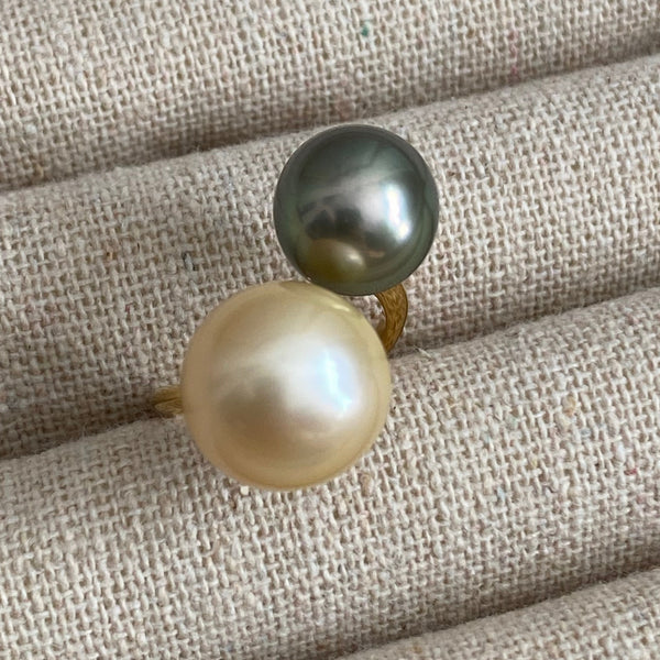一点もの South Sea pearl Tahiti  double  pearl リング - hikari pearl.
