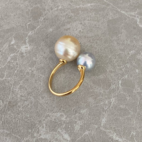 一点もの South Sea pearl Akoya double  pearl ring リング - hikari pearl.