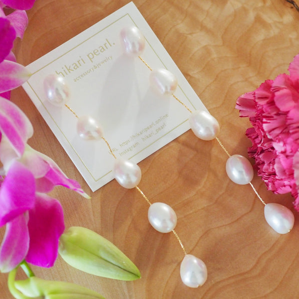 fresh water  5  pearl long  ピアス イヤリング - hikari pearl.