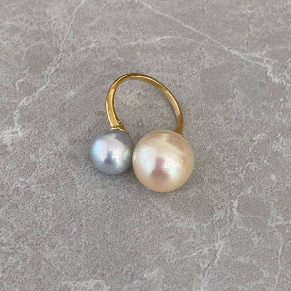 一点もの South Sea pearl Akoya double  pearl ring リング - hikari pearl.