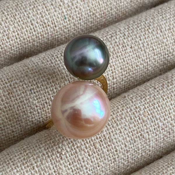 一点もの pink  pearl Tahiti  double  pearl リング - hikari pearl.