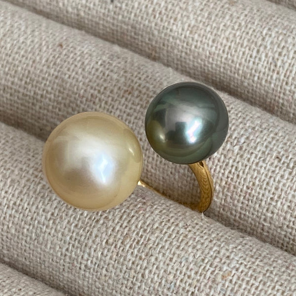 一点もの South Sea pearl Tahiti  double  pearl リング - hikari pearl.