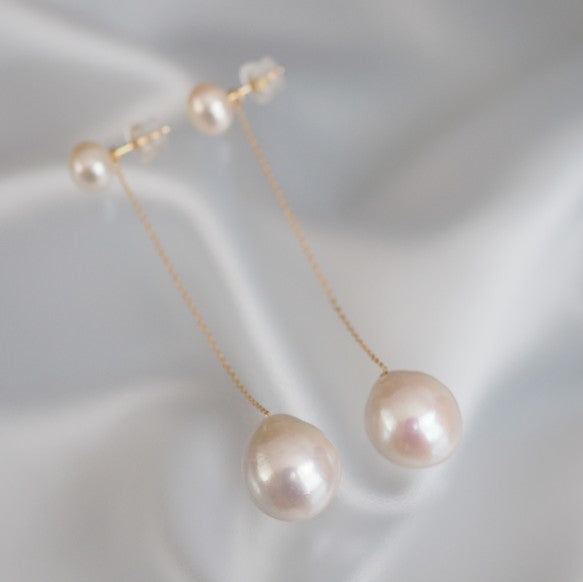 k18 teardrop Fresh water ピアス イヤリング - hikari pearl.