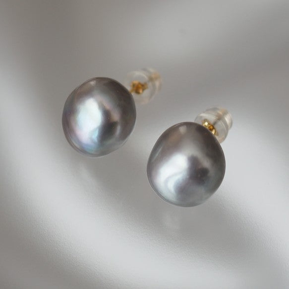 k18 Fresh water gray kobore ピアス イヤリング - hikari pearl.