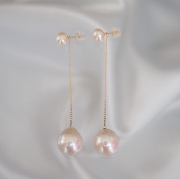 k18 teardrop Fresh water ピアス イヤリング - hikari pearl.