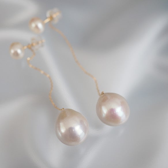 k18 teardrop Fresh water ピアス イヤリング - hikari pearl.