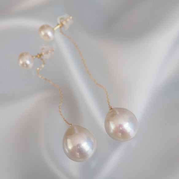 k18 teardrop Fresh water ピアス イヤリング - hikari pearl.
