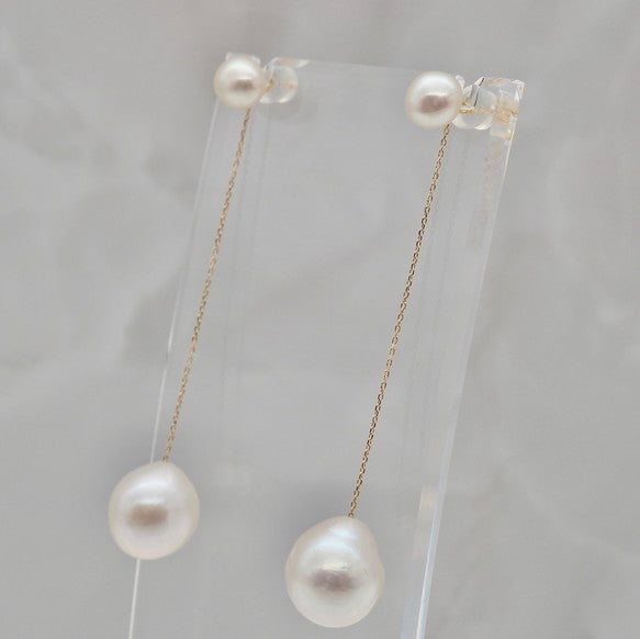 k18 teardrop Fresh water ピアス イヤリング - hikari pearl.
