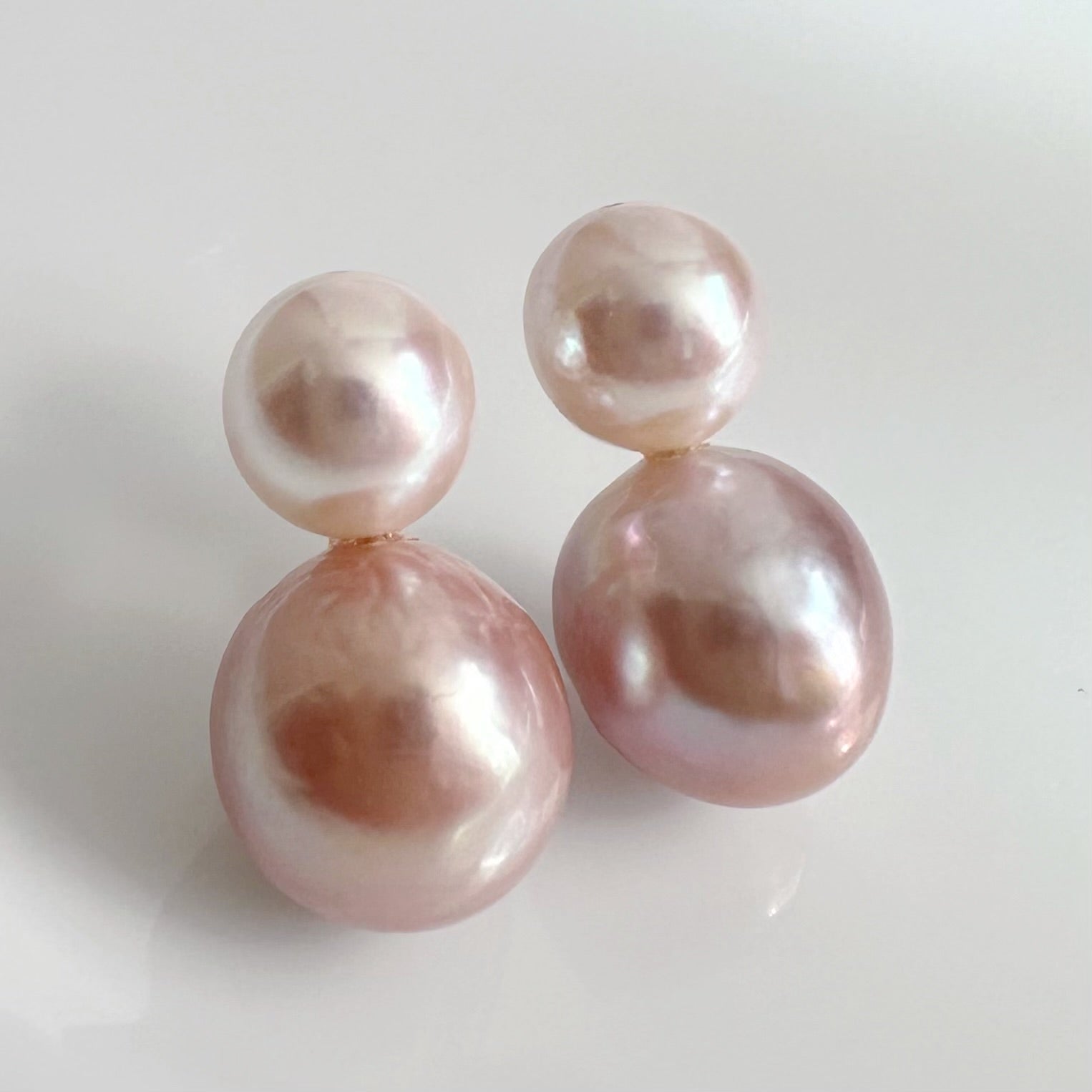 一点もの　k18 Akoya pink  pearl ピアス - hikari pearl.