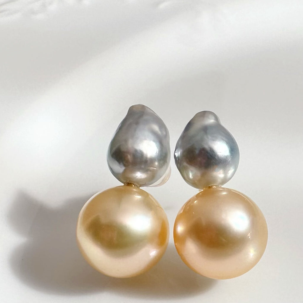 一点もの　k10 Akoya South Sea pearl double pearl ピアス - hikari pearl.