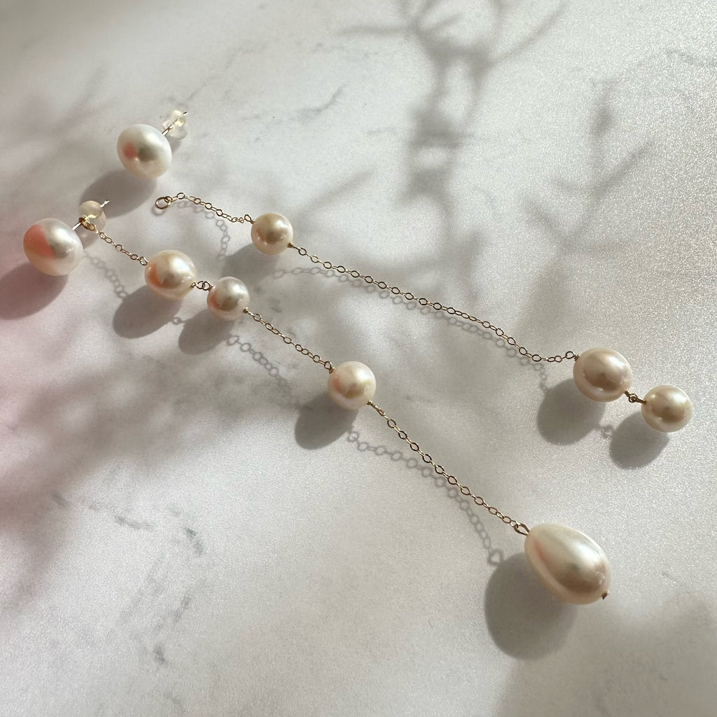 No.17 asymmetry wedding long ピアス　イヤリング - hikari pearl.