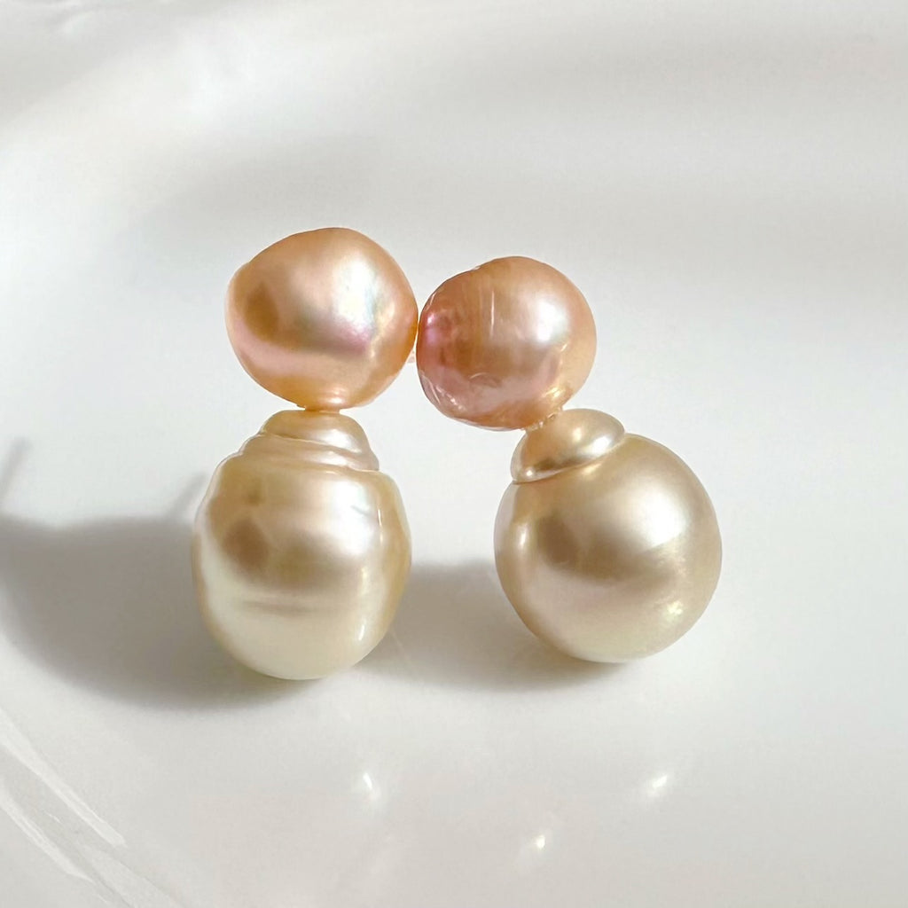 一点もの　k18 champagne color South Sea pearl ピアス - hikari pearl.
