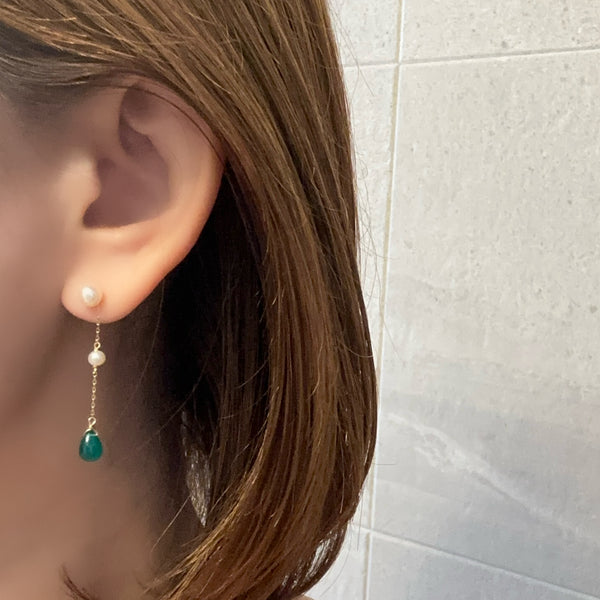 k10/k18 green onyx  pearl station charm ピアス　イヤリング