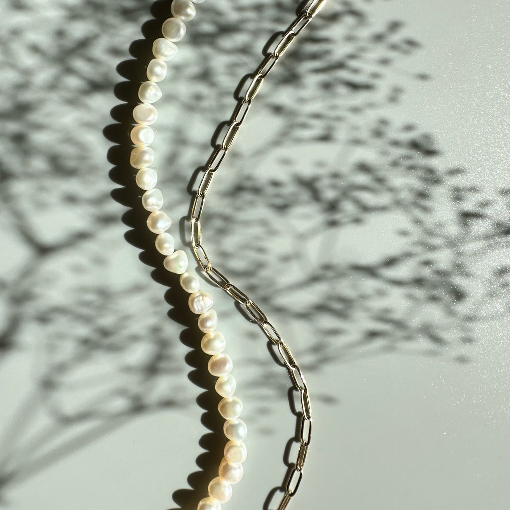 "bellbind ベルバインド"  ペーパークリップチェーン　パール　ロングネックレス　（長さオーダー可） - hikari pearl.