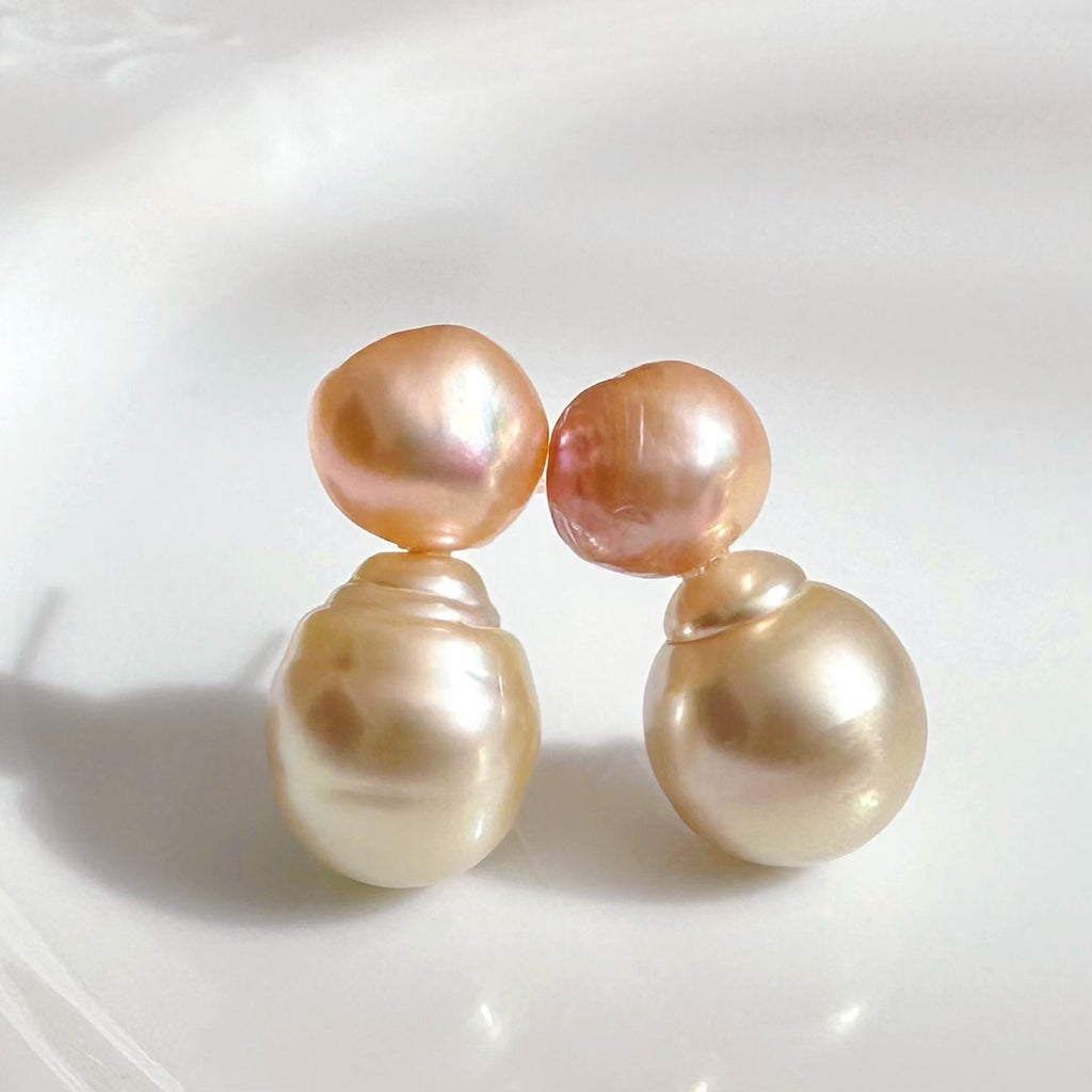 一点もの　k18 champagne color South Sea pearl ピアス - hikari pearl.