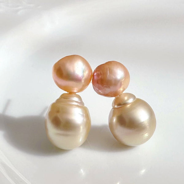 一点もの　k18 champagne color South Sea pearl ピアス