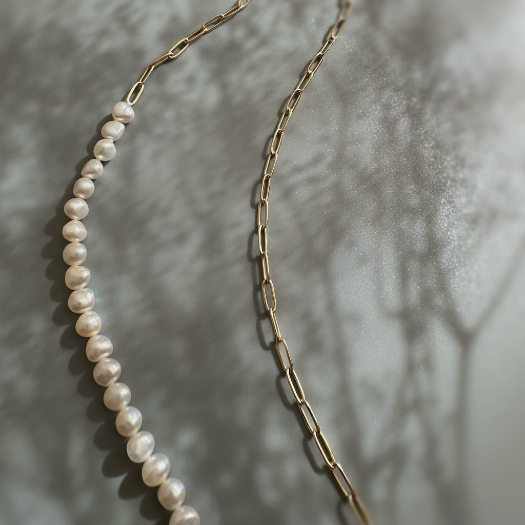 "bellbind ベルバインド"  ペーパークリップチェーン　パール　ロングネックレス　（長さオーダー可） - hikari pearl.