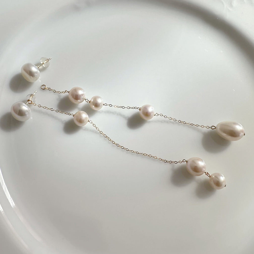 No.17 asymmetry wedding long ピアス　イヤリング - hikari pearl.