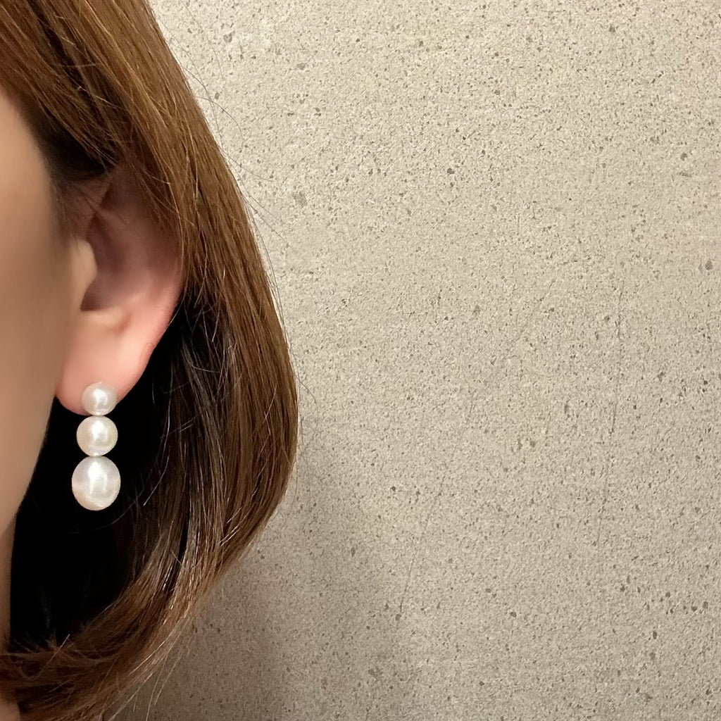 一点もの　3 egg  pearl  ピアス - hikari pearl.