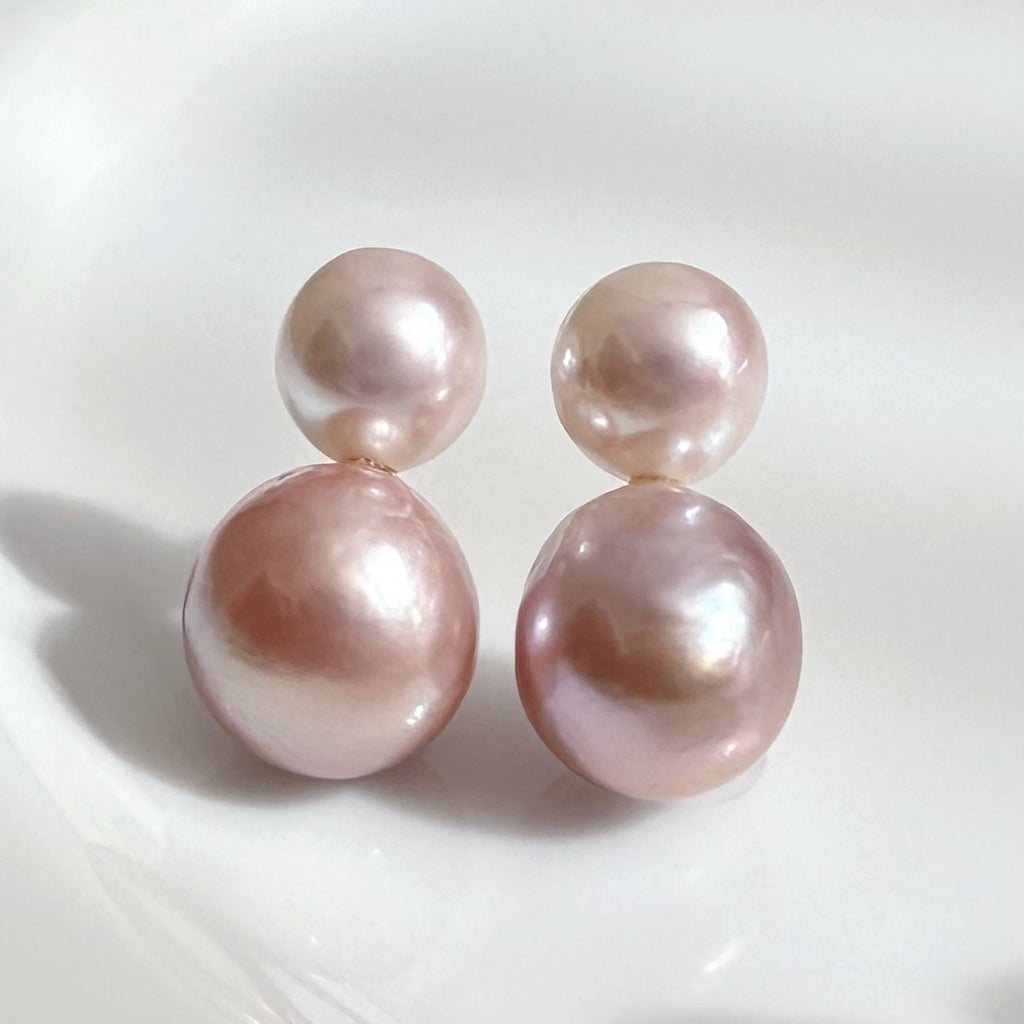 一点もの　k18 Akoya pink  pearl ピアス - hikari pearl.